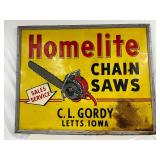 Embossed Metal and Wood Homelite Chain Saws Advertising Sign, 60 x 48 Inches