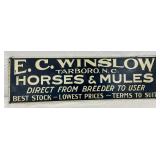 Metal Advertising Sign for E.C. Winslow Horses & Mules, Tarboro, N.C., 22in x 6 1/2in