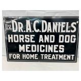 Embossed Metal Dr. A.C. Daniels Horse and Dog Medicine Advertising Sign, 28×17.5 Inches