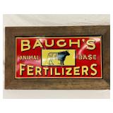 Embossed Baugh’s Animal Base Fertilizers Advertising Sign in Wooden Frame 36x17in.  