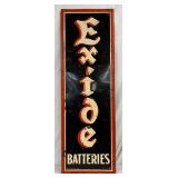 1950 Exide Batteries Emb.  Self-Framed Metal Sign 16×48 Inches