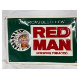 Emb.  Red Man Tobacco Sign, 18×12 Inches