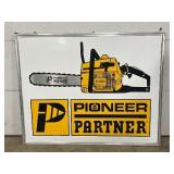 Pioneer Partner Emb.  Chainsaw Sign With Wooden Frame, 58in x 46 1/2in