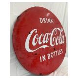 36in. Porc. Coca-Cola Button, ‘Drink Coca-Cola In Bottles,’