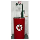 Early Restored Texaco Oiler with Hand Pump, Measuring 23in x 68in