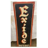 1950 Exide Batteries Embossed Metal Advertising Sign – 16×48 Inches