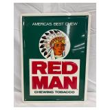12×16 Embossed Metal Self-Framed ‘Red Man’ Tobacco Sign