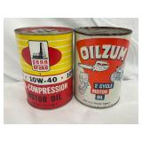 Two 1 Quart Cans: Penn Drake Motor Oil and Oilzum 2-Cycle Motor Oil