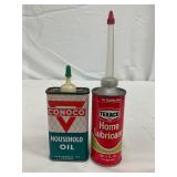 Two 4 oz Oil Cans: Conoco Household Oil and Texaco Home Lubricant