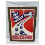 Framed 1941 Exide Battery Advertisement ‘Keep America Rolling’
