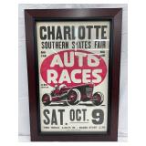 Framed Charlotte Southern States Fair Auto Race Poster, 18×26 Paper