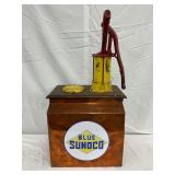 Hand-Crafted Blue Sunoco Oiler with Pump, 13×26 1/2 Inches