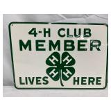 Embossed Metal ‘4-H Club Member Lives Here’ Sign, 13 1/2 x 9 1/2 Inches