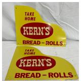 Two Kern’s Bread and Rolls Double-Sided Metal Advertising Signs