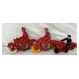 Three Toy Motorcycles: Two Auburn Rubber Motorcycles and One Plastic Motorcycle