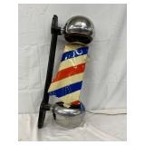 Theo A. Kochs Co. Barber Pole with Reflective Chrome Domes and Striped Cylinder, 26 Inches Tall