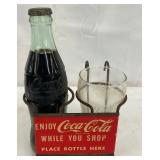 Coca-Cola Bottle and Cup Set with Metal Holder and Advertising Sign
