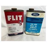 1-Pint Vintage Metal Cans: Flit DDT Insecticide and Ford Tar and Road Oil Remover