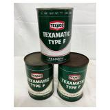 Three Texaco Texamatic Type F Transmission Fluid Cans