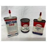 Three Esso Oil and Rust Prevention Cans Including Handy Oilers and Rust-Ban 392