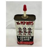 Pep Boys 4 Oz Lighter Fluid Can with Manny, Moe, and Jack Graphics