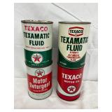 4 Texaco Court Cans Including Transmission Fluid and Motor Oil