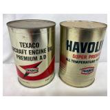 Texaco Quart Cans: Aircraft Engine Oil Premium A D and Havoline Super Premium