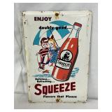 4×6 Inch Metal Squeeze Soda Advertisement Sign with Bottle and Couple Illustration