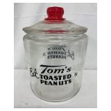 7 1/2×10 Glass Tom’s Toasted Peanuts 5-Cent Jar with Red Lid