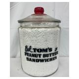 10x14 Glass Tom’s Peanut Butter Sandwiches Jar with Lid, 5 Cent Design