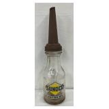 1 Quart Sunoco Glass Motor Oil Bottle with Rusted Metal Spout