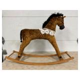 Early Kids’ Rocking Horse with Fabric Covering and Crochet Decor