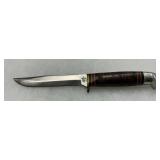 Western Boulder USA Fixed Blade Knife with Leather Stacked Handle and Boy Scouts Logo