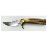 Fixed Blade Knife with Antler Handle and Brass Guard, Marked ‘BARNO’