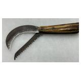 Plattner-Marked Folding Hoof Knife with Saw-Tooth Blade and Antler Handle
