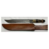 Survival Knife with Horn Handle, Fixed Blade and Leather Sheath