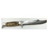 Bowie Knife with Stag Horn Handle and Embossed Blade