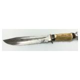 Hunting Knife with Stag Handle and Fixed Stainless Steel Blade