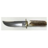 Hunting Knife with Stag Antler Handle, Fixed Blade and Brass Guard