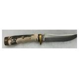Schrade 153UH Fixed Blade Knife with Staglon Handle and Brass Guard