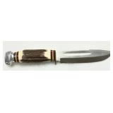 Solingen Germany Hunting Knife with Antler Handle and Full Tang, Fixed Blade 