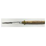Swing Crane Stiletto Knife with Brass Accents and Stag Handle