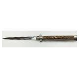 Italian-Made Switchblade Knife with Stag Horn Handle and Stainless Steel Blade