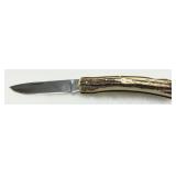 German Handmade Folding Knife with Stag Antler Handle, Stainless Steel 