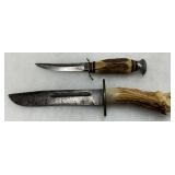 Antler Handle Knives with Fixed Marked Steel Blades