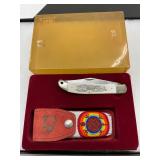 Schrade USA 2079 Folding Knife With Embossed Handle, Sheath, and Box