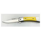 Buckshot Knives Folding Knife with Yellow Handle and Stainless Steel Blade