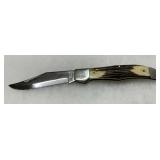 KA-BAR Folding Knife with Stag Handle and Stainless Steel Blade