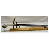 Silver Stag Handmade Bowie Knife with Antler Handle and Brass Guard