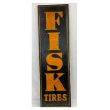 Early Emb. Fisk Tires Wood-Framed Back  Metal Sign, 18in x 60in
